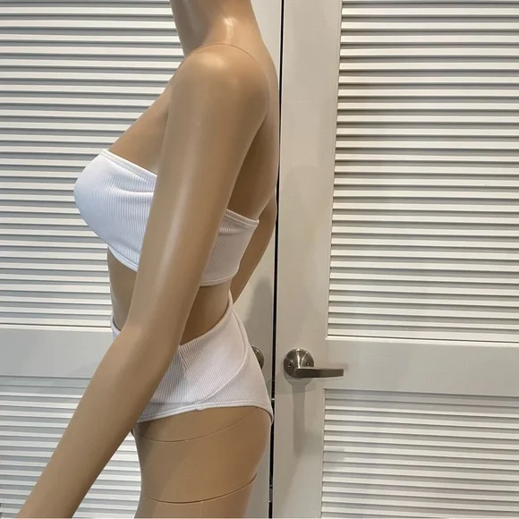 White Ribbed Bandeau Bikini Set - Picture 2 of 5